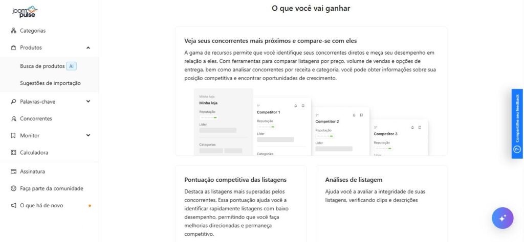 Print da tela de Análise de concorrentes do Mercado Livre da ferramenta Joom Pulse