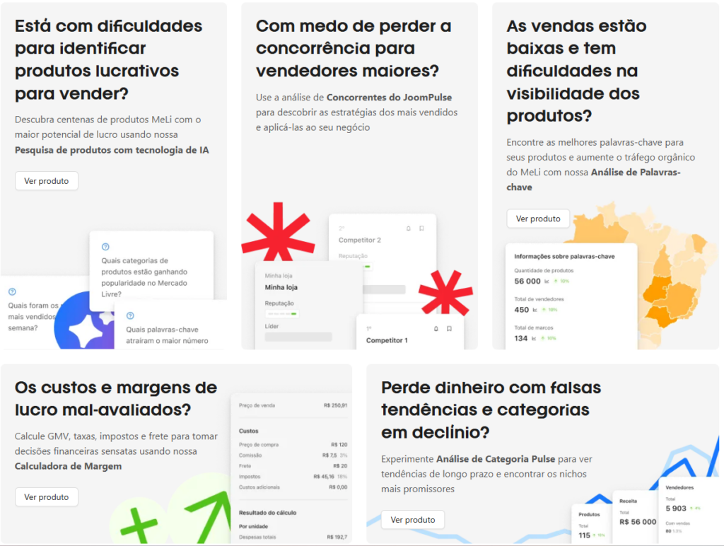 Print de tela do site da JoomPulse mostrando os principais destaques da plataforma