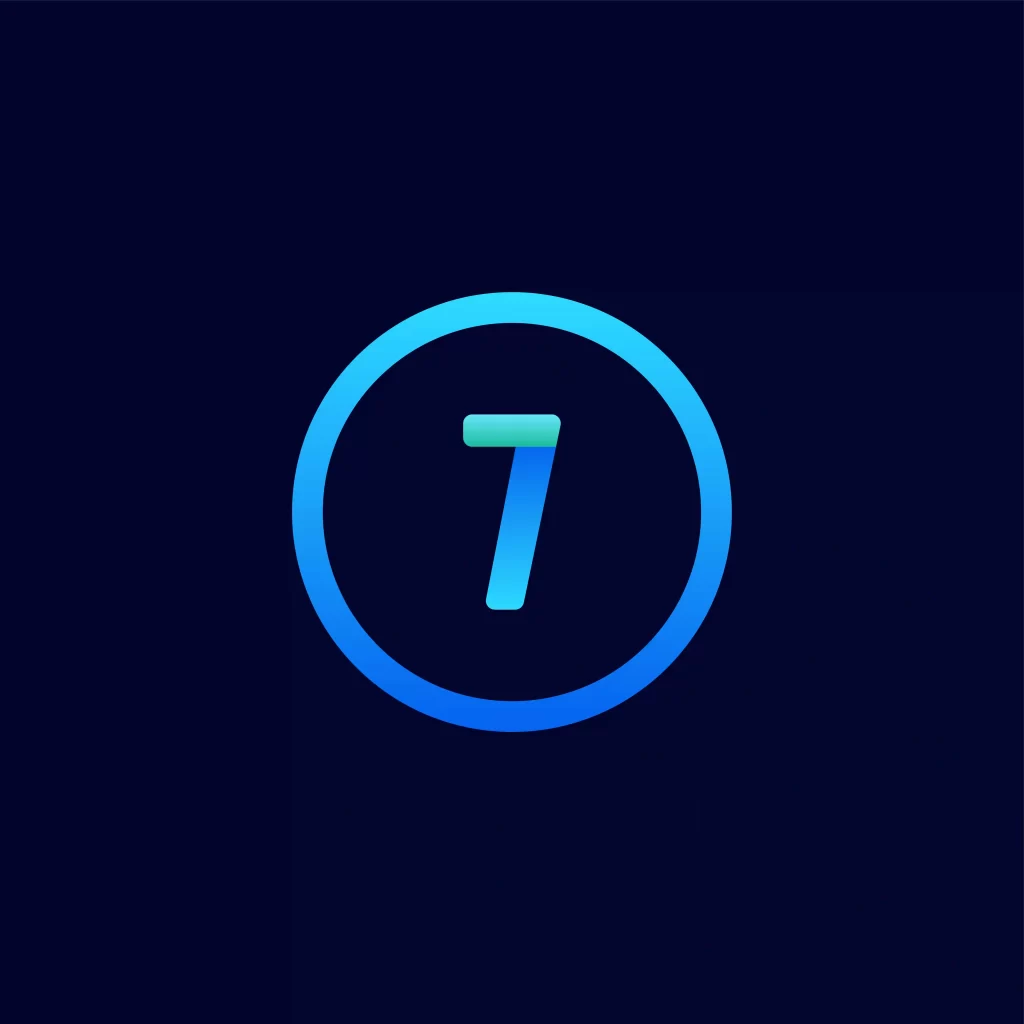Número 7 em azul dentro de um círculo da mesma cor em fundo azul escuro