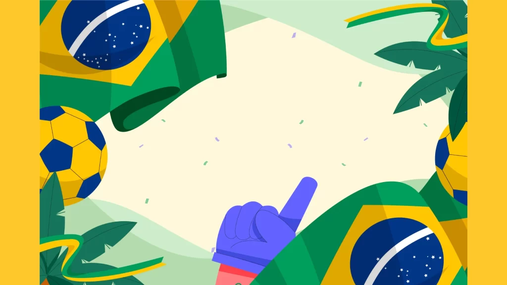 Bandeiras do Brasil, bolas verde amarelas e outros itens que remetem o patriotismo brasileiro