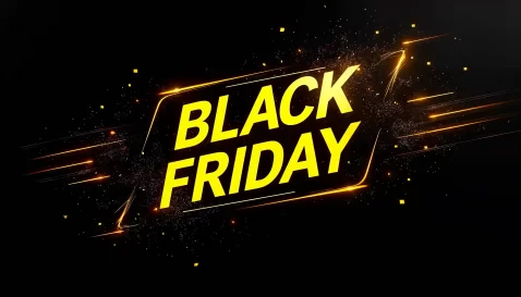 Termo Black Friday em amarelo com fundo preto