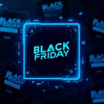 Black Friday escrito em azul ao centro em fundo preto