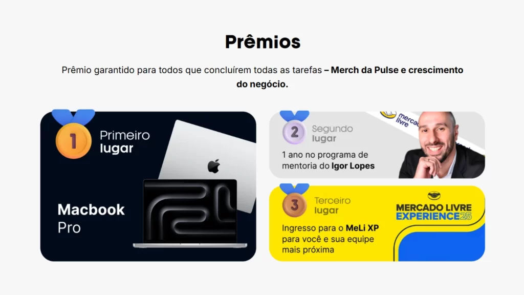 Premiação do Desafio Líder JoomPulse com MacBook Pro, mentoria de Igor Lopes e ingressos para o Mercado Livre Experience