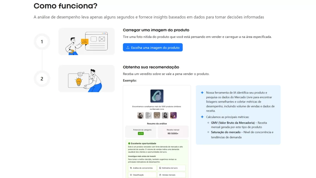 ela da JoomPulse mostrando ferramentas de IA com análise de categoria, desempenho de listagem e feedback de clientes.