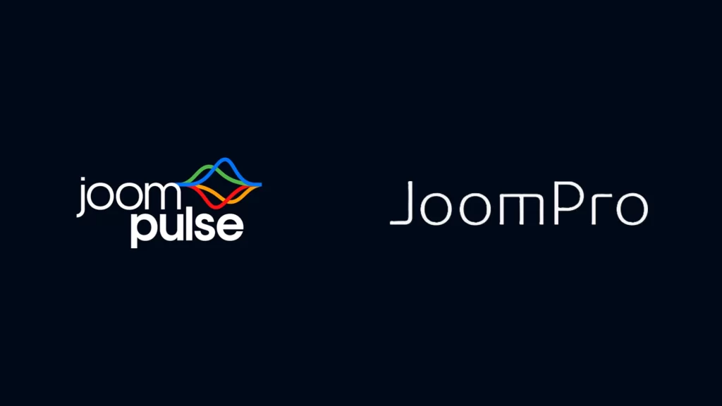 Logotipos da JoomPulse e JoomPro lado a lado em fundo escuro
