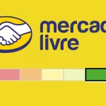 Logo do Mercado Livre com medidor de desempenho colorido, indicando níveis de reputação de vendedores variando do vermelho ao verde