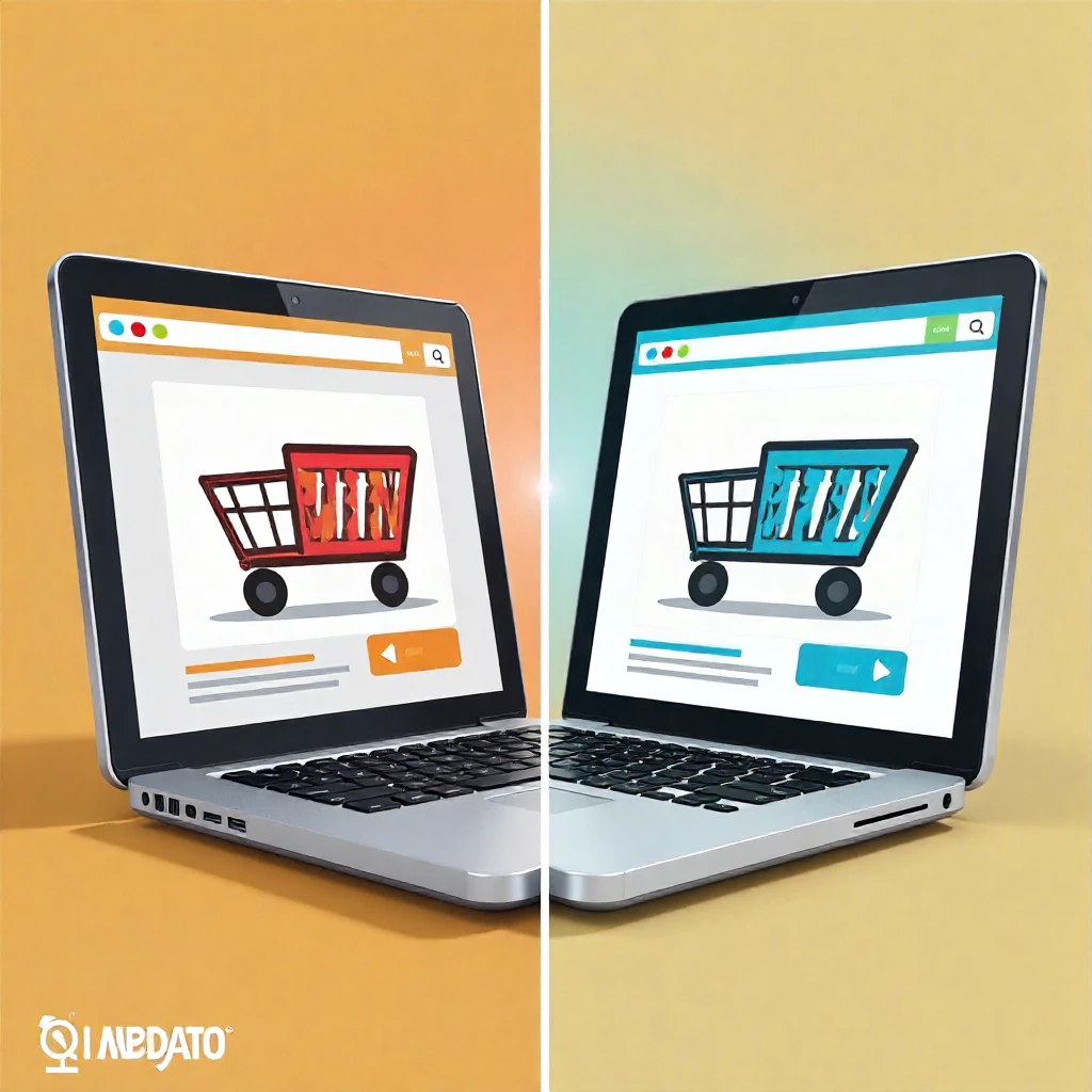 Dois notebooks lado a lado exibindo carrinhos de compras com cores diferentes, simbolizando a análise de concorrência visual e comparação de anúncios por imagem feita pela JoomPulse