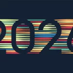 Ilustração colorida com o número 2026 formado por linhas horizontais