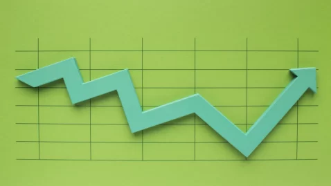 Gráfico verde com linha em zigue-zague subindo, simbolizando variação e tendência de preços ao longo do tempo