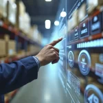 Pessoa analisando painel digital com dados de estoque e vendas em monitoramento de produtos