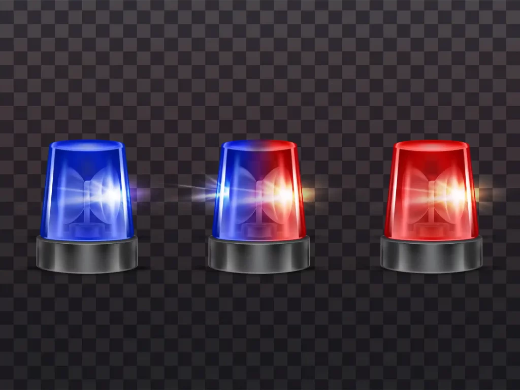 Sirenes azul e vermelha acesas sobre fundo escuro, representando alertas antecipados na análise de demanda Mercado Livre