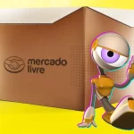 Caixa com logotipo do Mercado Livre ao lado de personagem estilizado em fundo amarelo, simbolizando tendências de consumo BBB impactando vendas no marketplace