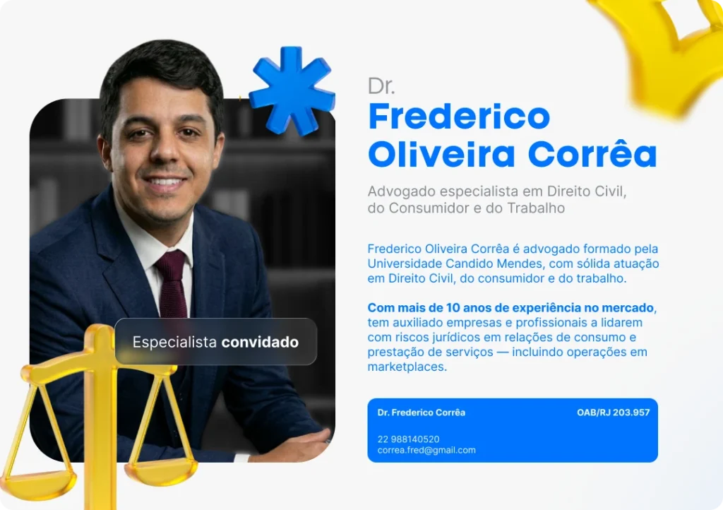 Card informativo sobre o advogado parceiro da JoomPulse, Dr. Frederico Oliveira Corrêa