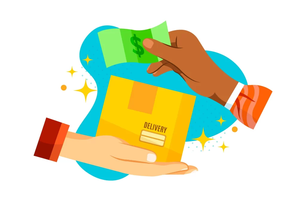 Ilustração de pagamento e entrega representando custos de frete no Mercado Livre e impacto na margem dos vendedores