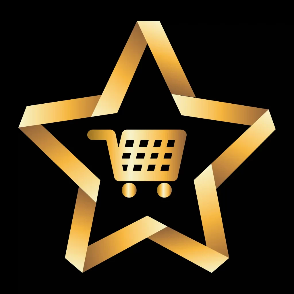 Ícone de estrela dourada com carrinho de compras no centro, representando produto campeão de vendas e sua relação com a margem no Mercado Livre