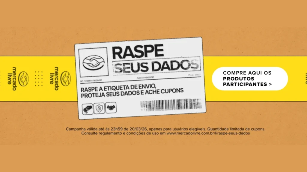 Etiqueta de envio do Mercado Livre com mensagem “Raspe seus dados”, representando medidas de proteção e segurança de dados dos usuários