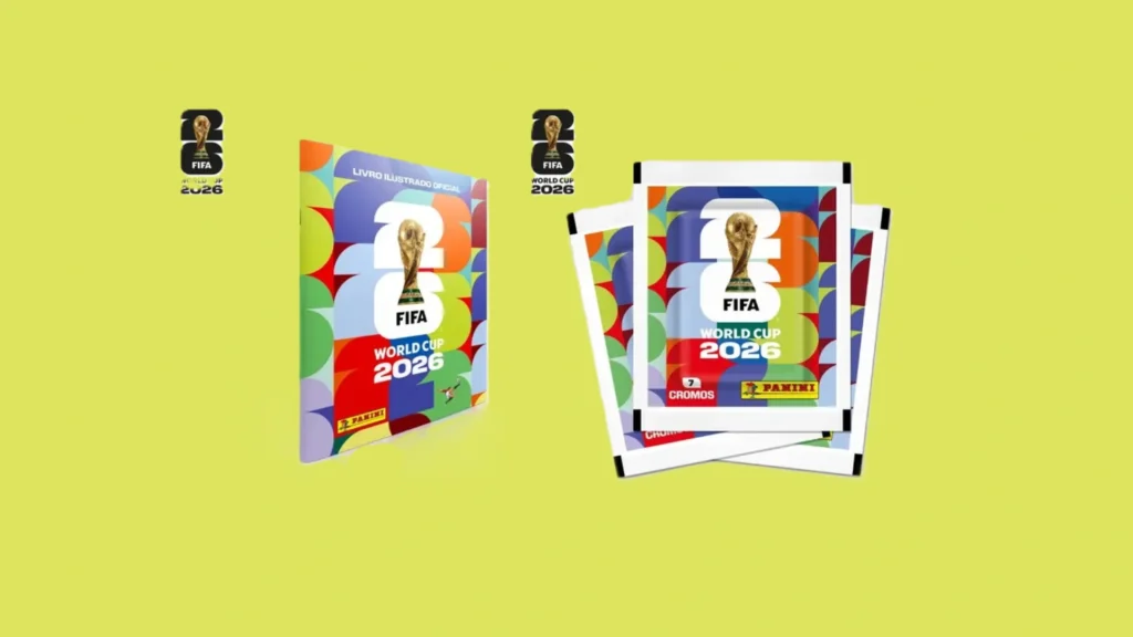 Álbum ilustrado oficial e pacotes de cromos Panini da FIFA World Cup 2026, representando a oportunidade de vender produtos do álbum de figurinhas da Copa 2026 no Mercado Livre