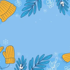 Ilustração de gorro, luvas e cachecol amarelos com flocos de neve e folhas azuis, representando as categorias de produtos de inverno em alta no Mercado Livre em 2026
