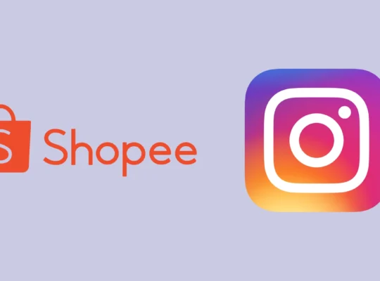 Logos de Shopee e Instagram lado a lado sobre fundo lilás