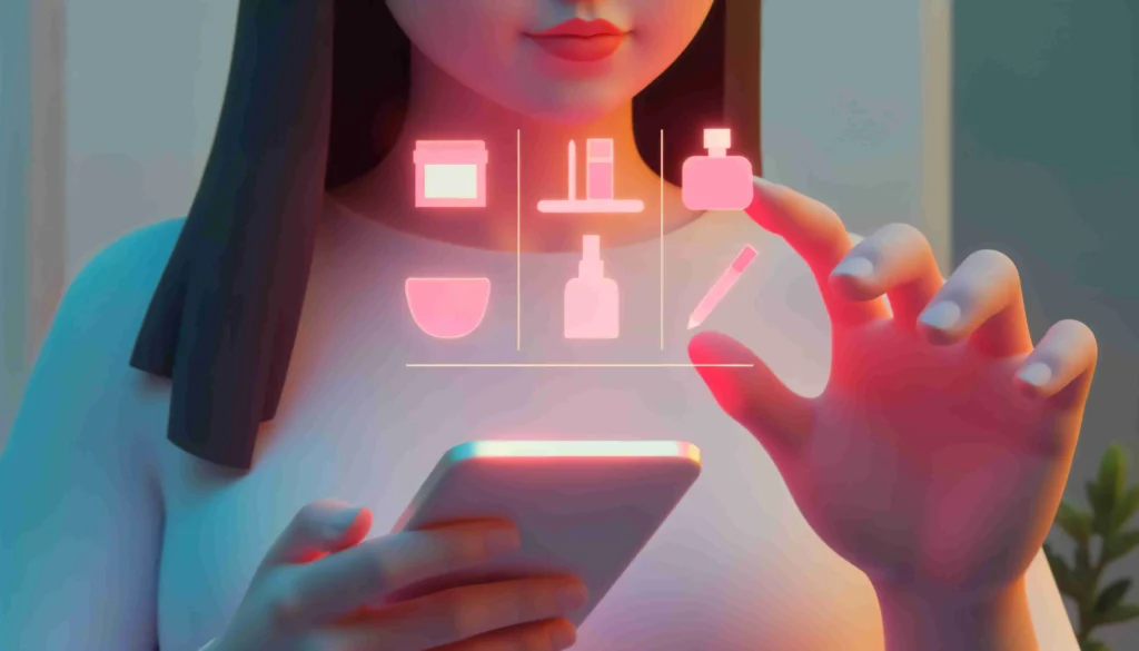 Pessoa usando smartphone para organizar um catálogo inteligente de produtos com auxílio de inteligência artificial