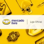 Logo de Loja Oficial Mercado Livre cercado por produtos de grandes marcas
