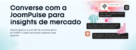 Interface do MCP JoomPulse conectada a ferramentas de inteligência artificial para consultar dados de mercado
