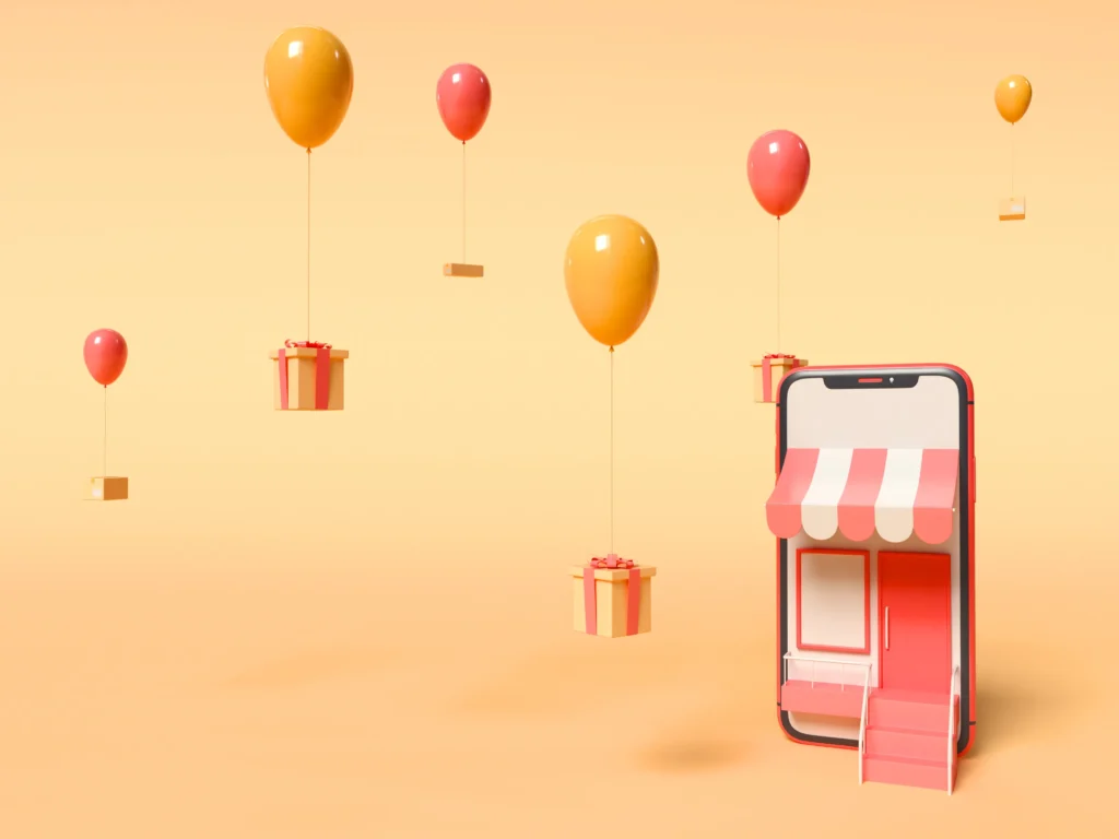 Ilustração de loja virtual em smartphone representando quem deseja vender na Shopee