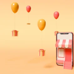 Ilustração de loja virtual em smartphone representando quem deseja vender na Shopee