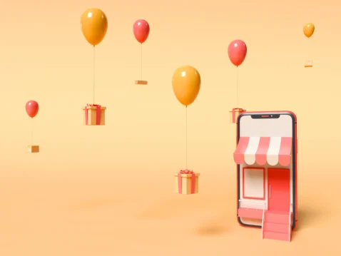 Ilustração de loja virtual em smartphone representando quem deseja vender na Shopee