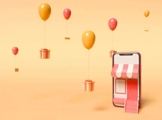 Ilustração de loja virtual em smartphone representando quem deseja vender na Shopee