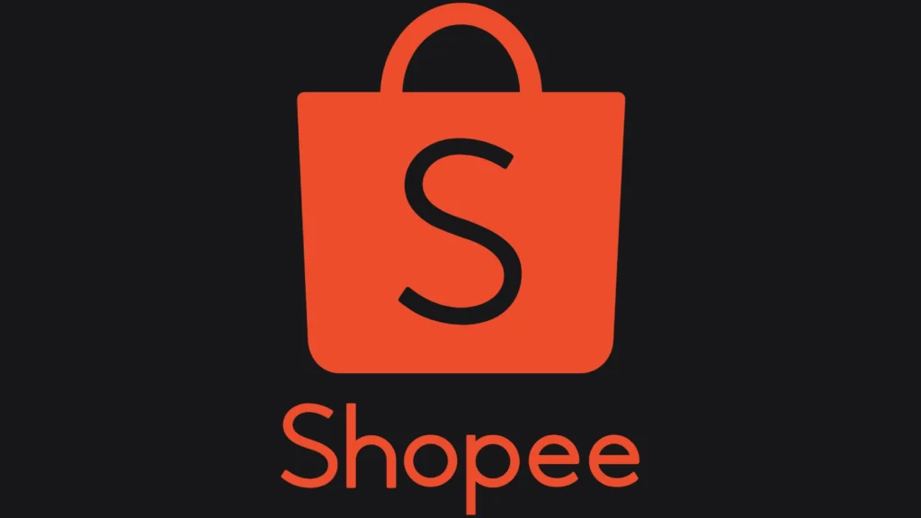 Logo da Shopee com sacola de compras laranja sobre fundo preto