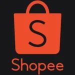 Logo da Shopee com sacola de compras laranja sobre fundo preto