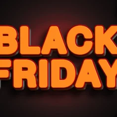 Ilustração com a frase “Black Friday” em destaque, cercada por caixas de presente e elementos decorativos, representando a preparação para a Black Friday 2026