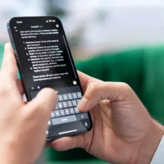 Pessoa usando o ChatGPT pelo celular para interagir com inteligência artificial