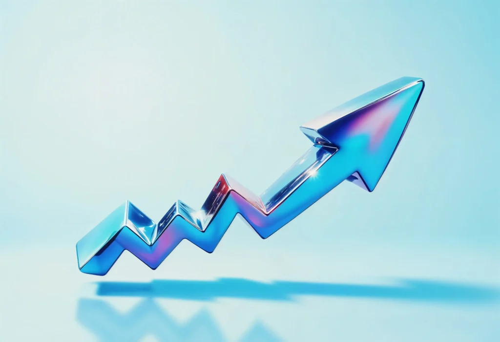 Seta azul em formato de gráfico apontando para cima, representando o crescimento do e-commerce