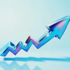 Seta azul em formato de gráfico apontando para cima, representando o crescimento do e-commerce