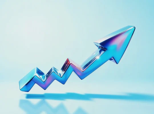 Seta azul em formato de gráfico apontando para cima, representando o crescimento do e-commerce