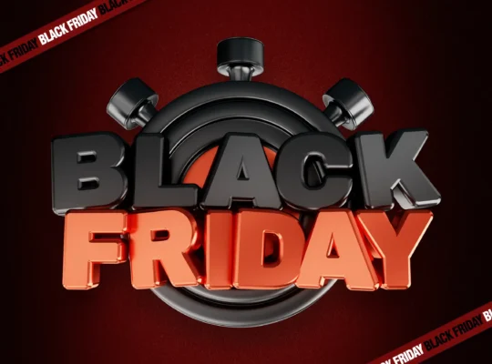 Ilustração com texto Black Friday e cronômetro sobre fundo vermelho, representando promoções, descontos e preparação para a Black Friday 2026
