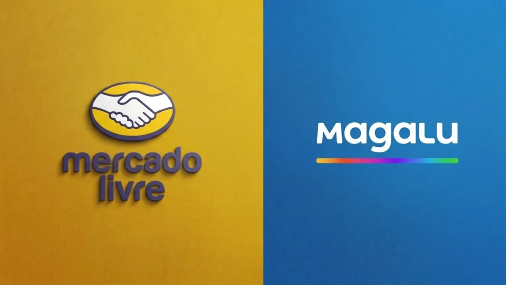 Logos do Mercado Livre e Magalu lado a lado representando a parceria Magalu Mercado Livre