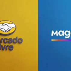 Logos do Mercado Livre e Magalu lado a lado representando a parceria Magalu Mercado Livre