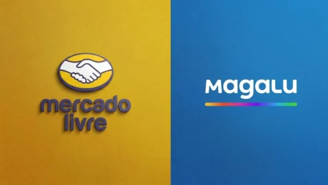 Logos do Mercado Livre e Magalu lado a lado representando a parceria Magalu Mercado Livre