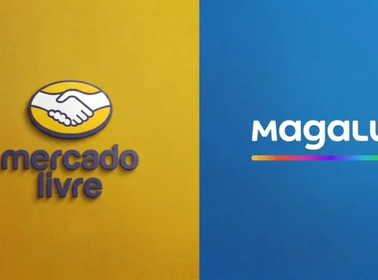 Logos do Mercado Livre e Magalu lado a lado representando a parceria Magalu Mercado Livre